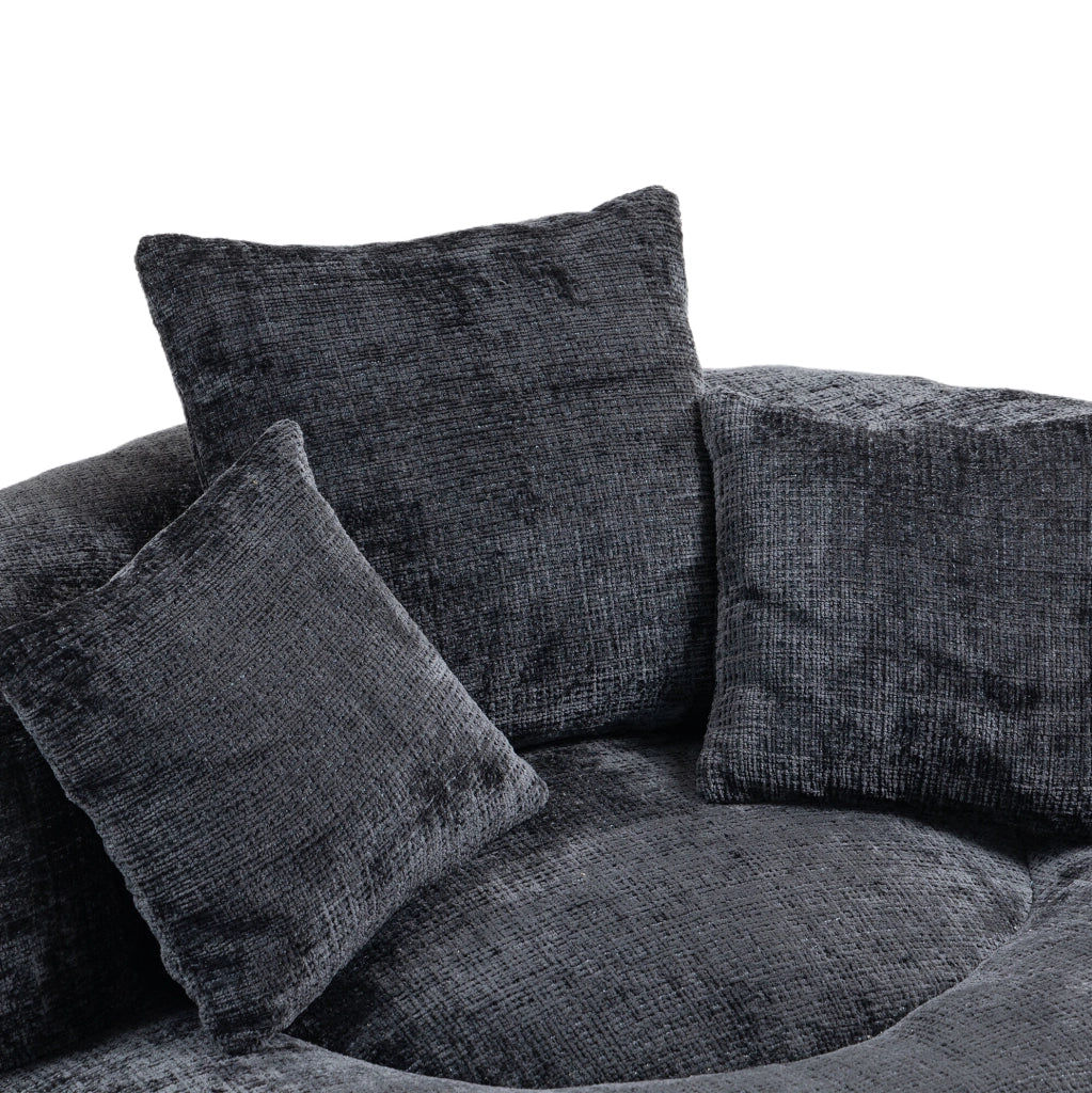 Poltrona sacco relax in ciniglia nera 108x108x52 cm con schienale alto e braccioli