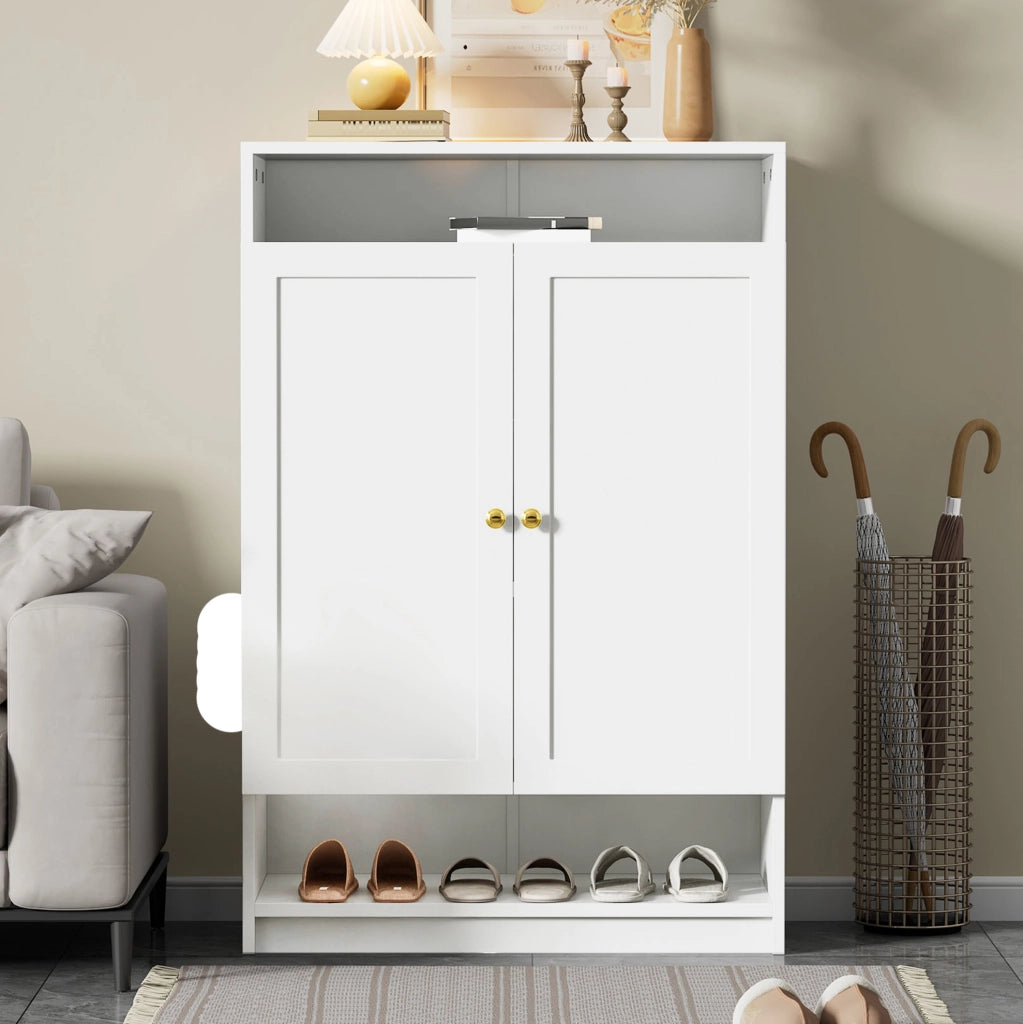 Scarpiera bianca con ripiani regolabili e vani aperti 73x34x109 cm