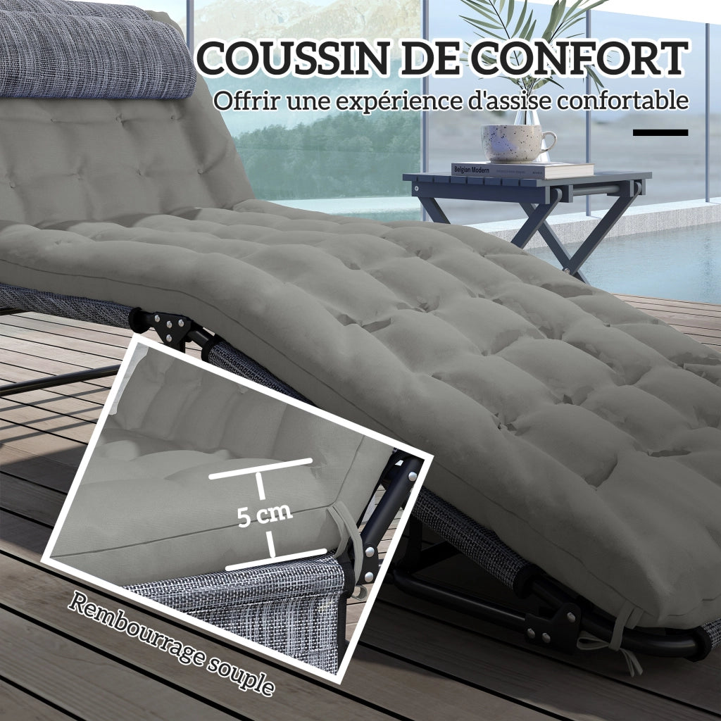 Lettini da sole pieghevoli 2 pezzi con schienale regolabile e cuscino ¨C zephmum ¨C grigio