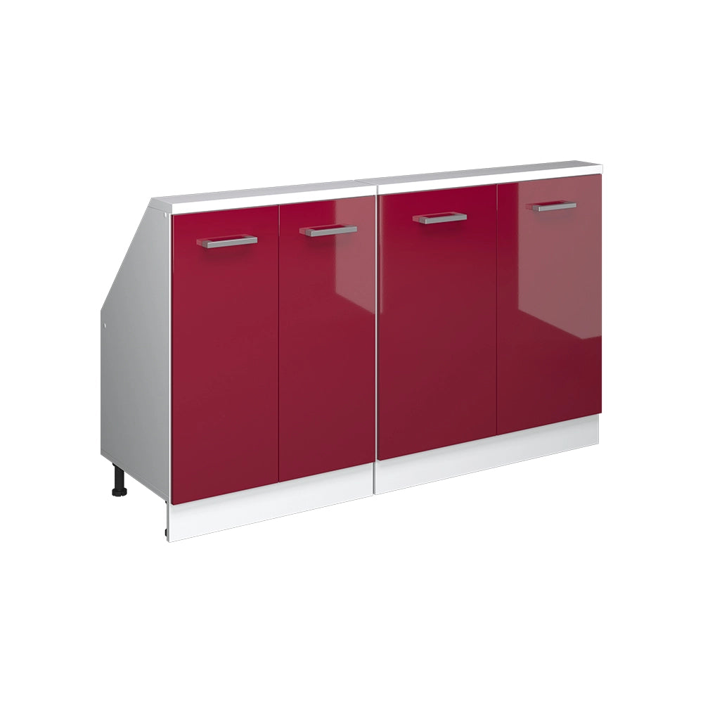Mobile cucina sottotetto R-Line Rosso lucido/Bianco 140 cm Set di 2 Vicco