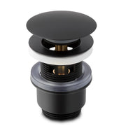 Piletta di scarico click-clack universale per lavabo e bidet con troppo pieno in ottone nero opaco | Vajont