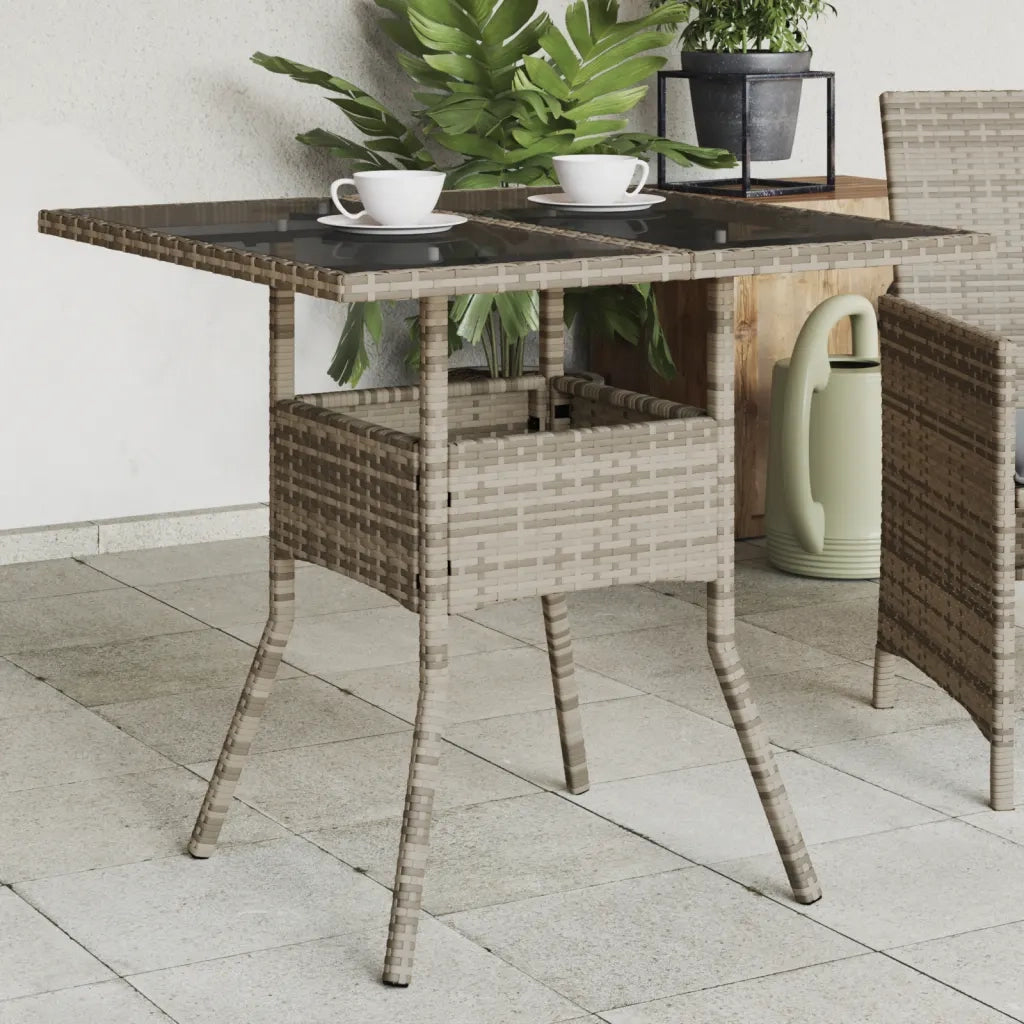 Tavolo da Giardino | Tavolino da esterno Piano in Vetro Grigio 80x80x75 cm Polyrattan