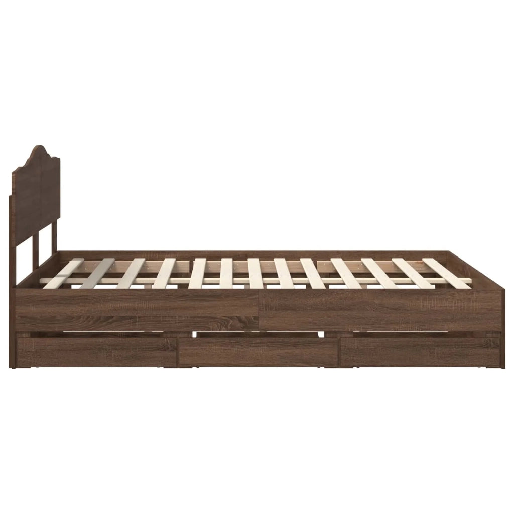 Letto matrimoniale | Letto per adulti | Struttura del letto con cassetto Rovere Marrone 150 x 200 cm