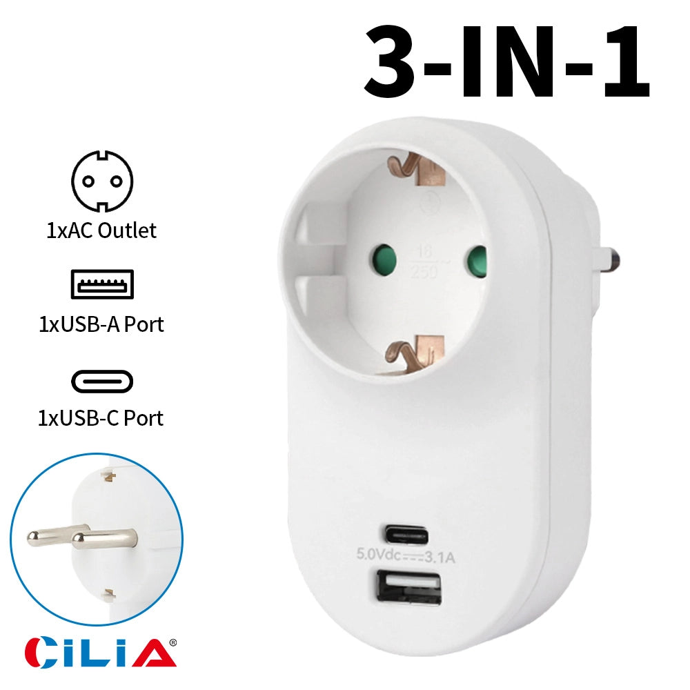 Adattatore da Parete con 1 Presa Schuko 16A e USB ¨C zephmum ¨C Bianco