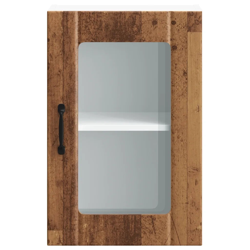 Pensile da Cucina con Porta in Vetro-Mobile Cucina da Parete Lucca Legno Antico