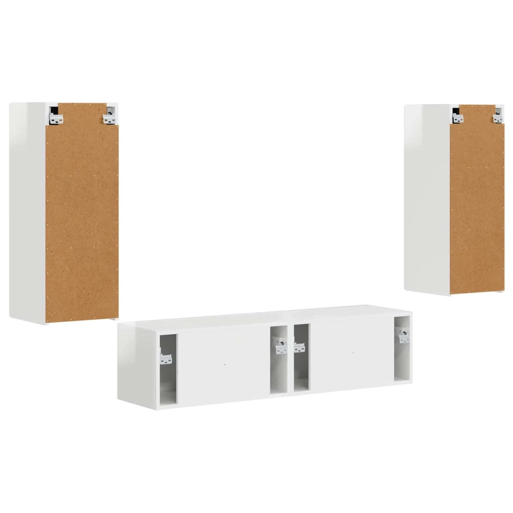 Set mobile TV 2 pz-Credenza per TV Bianco Lucido Legno multistrato 972927