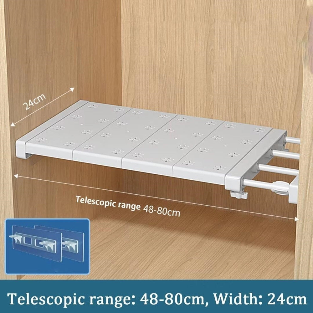 Trade Shop - Mensola Scaffale Espandibile Per Armadio Cucina Bagno Larghezza 24cm Regolabile 48-80cm -
