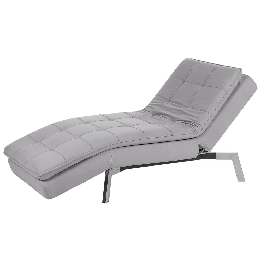 Chaise longue Velluto Grigio Chiaro capitonné Schienale e Gambe Regolabili Modern Glam