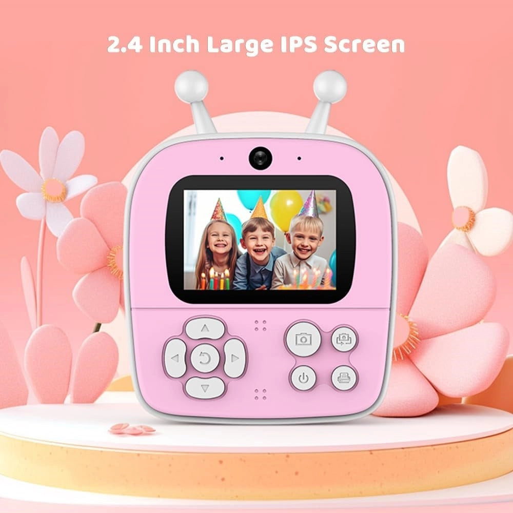 Trade Shop - Fotocamera A Stampa Istantanea Per Bambini Digitale 1080p Doppio Obiettivo Con Carta -