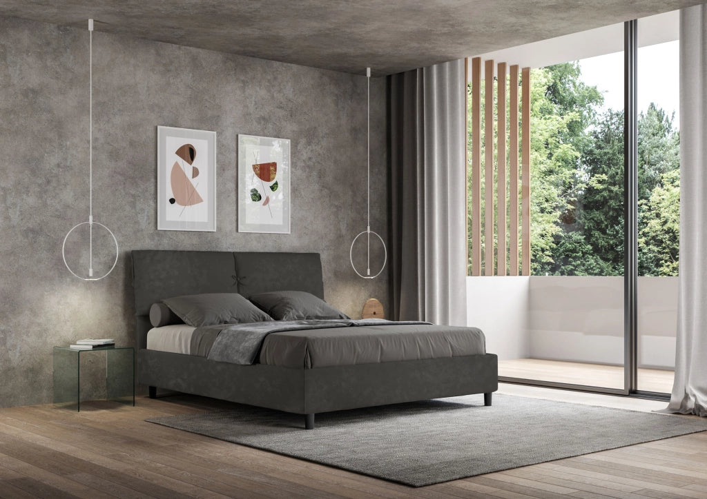 BS COM Letto matrimoniale contenitore doppia alzata imbottito 160x190 microfibra grigio