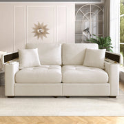 DIVANO 2 POSTI con vano portaoggetti nei braccioli 180 cm Chenille Beige con 2 cuscini