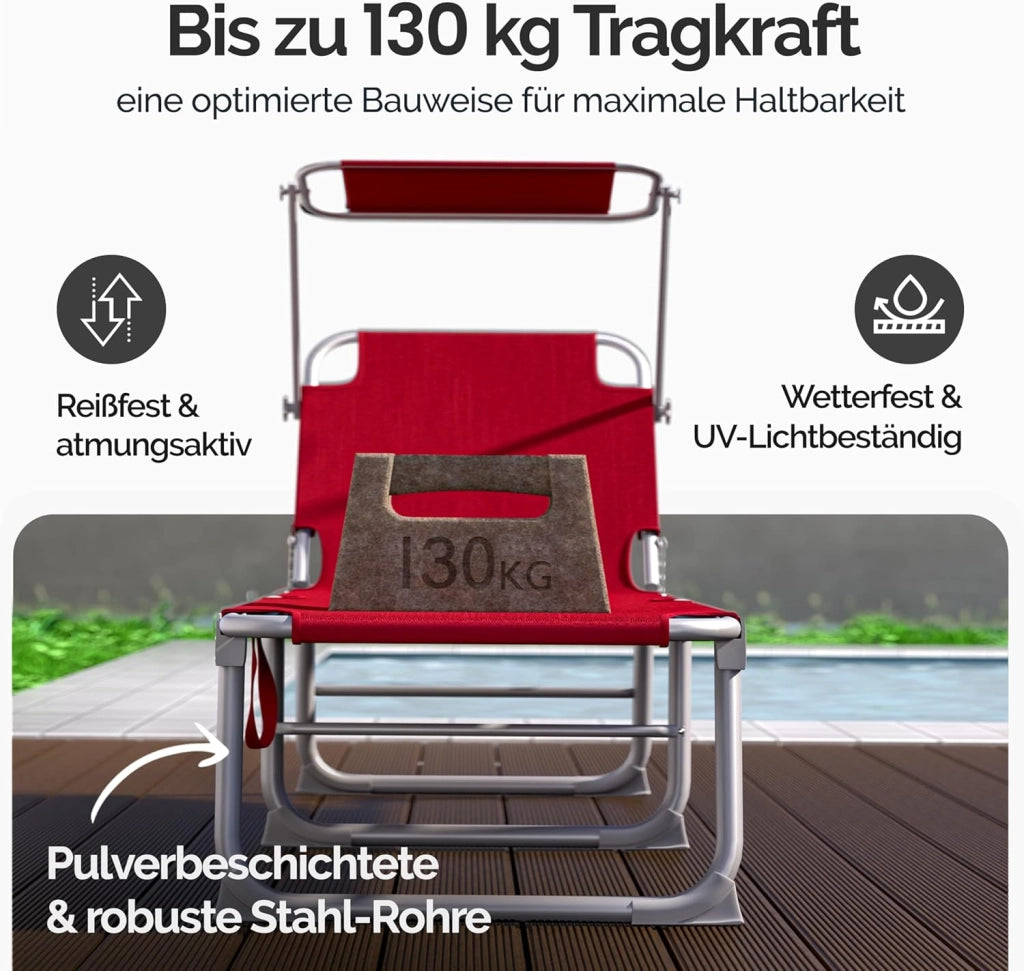 ® 2x Lettino Prendisole Pieghevole 195x60x30cm Acciaio Resistente Carico Max 150kg Tettuccio Parasole Sdraio da Giardino