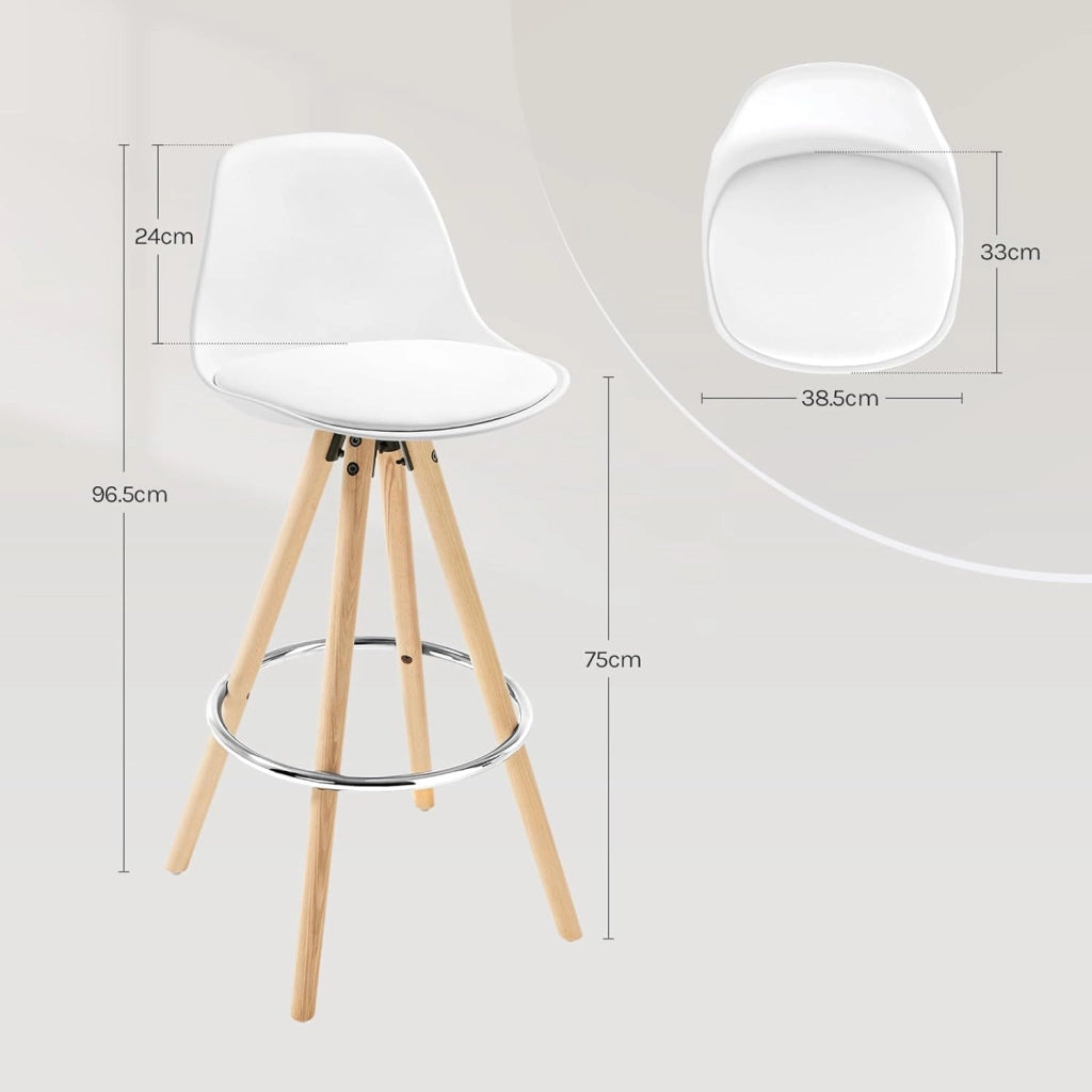 Sgabelli da Bar Sedia Cucina con Schienale PU Gambe Legno 4 Pezzi, Bianco, BH45ws-4