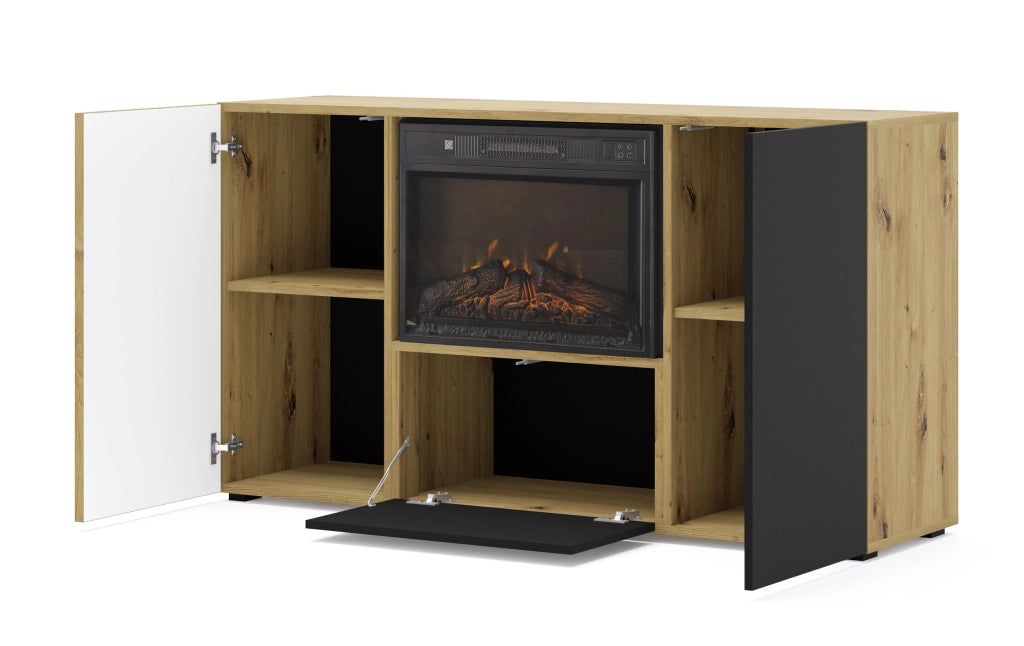 Mobile madia Auris cm 148.8x42x82h soggiorno con caminetto rovere.