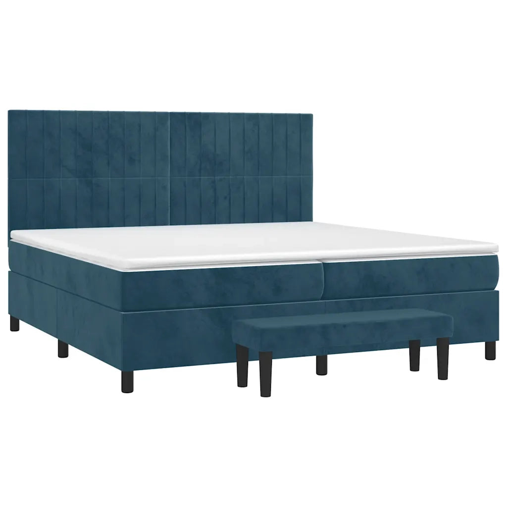Giroletto a Molle con Materasso Blu Scuro 200x200 cm in Velluto