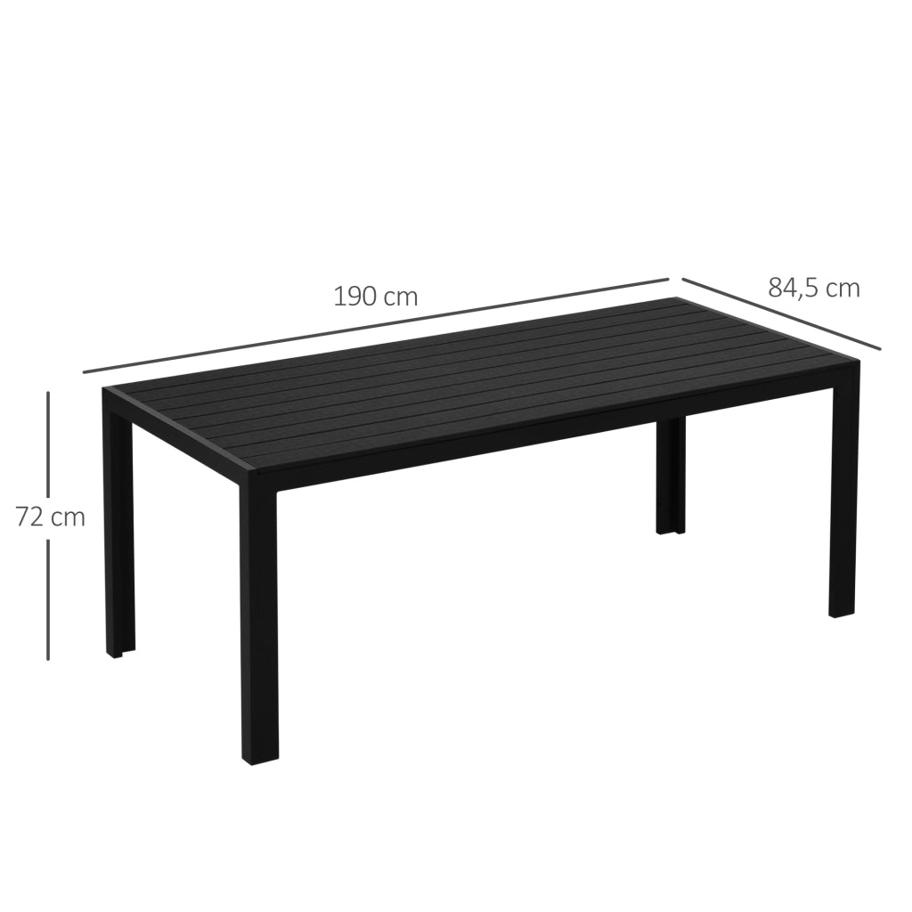 Tavolo da Giardino per Terrazza e Balcone; Piano a Doghe Drenante; Struttura in Alluminio; Nero
