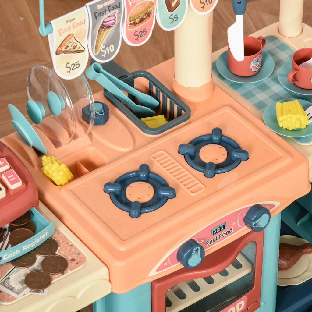 EasyComfort Cucina Giocattolo Per Bambini 3-6 Anni, Caffetteria Ristorante con 50 Accessori Inclusi, 79.5 x 33 x 90.5cm