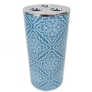 Trade Shop - Bicchiere Porta Spazzolino A 3 Fori Accessorio Bagno Celeste Con Maioliche 87027 -
