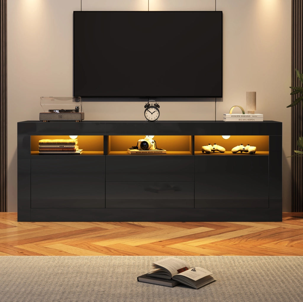 Mobile TV 160x35x60 cm con LED Bluetooth; 2 ante e 2 cassetti in truciolare nero