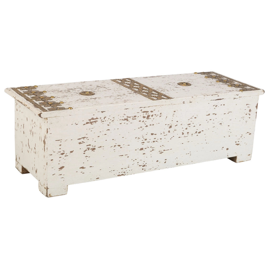 Portagioie in legno con dettagli in metallo bianco 36x15x10h cm