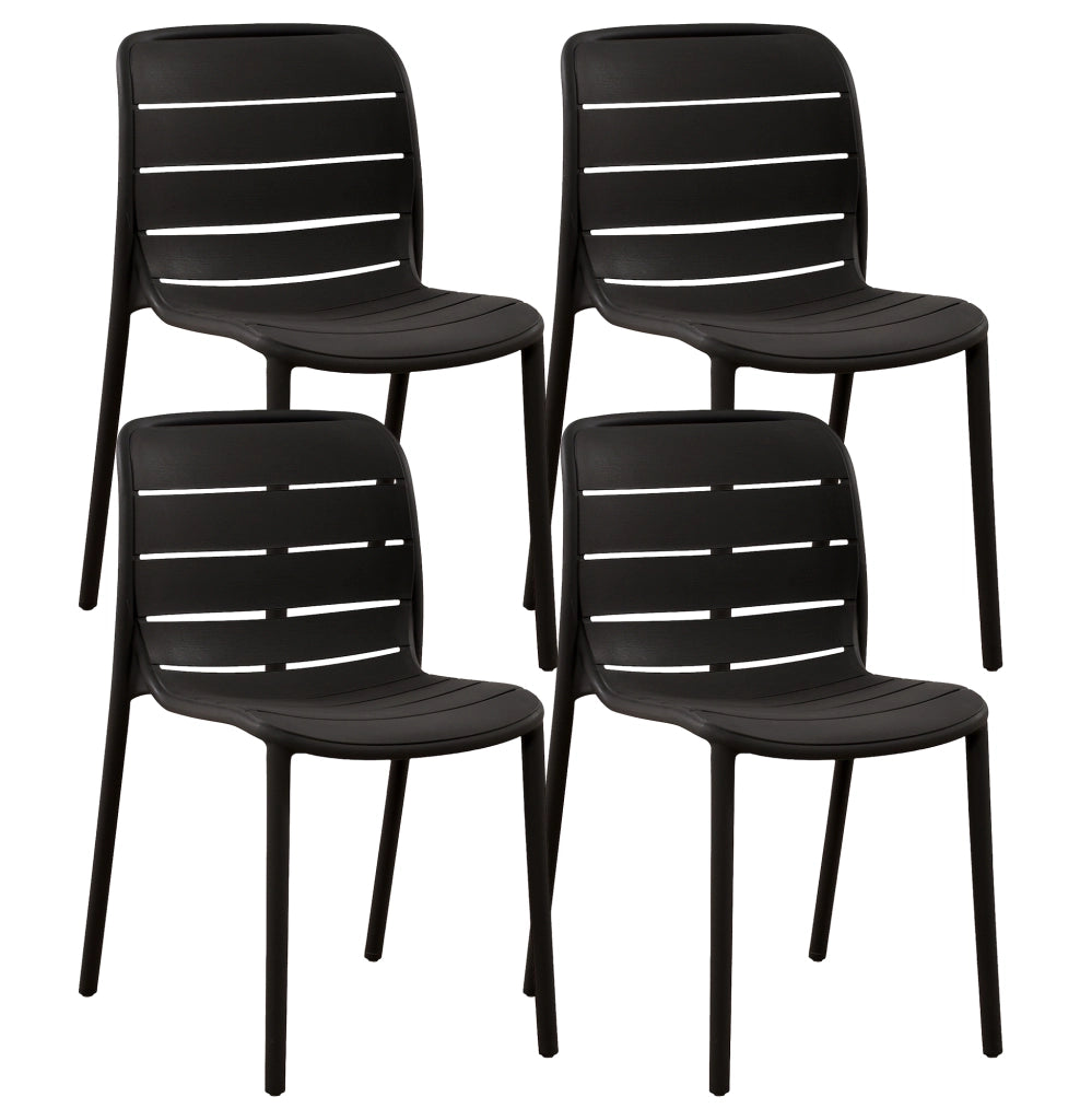 Set 4 Sedie In Polipropilene e Fibra Di Vetro Sedia Cucina Trattamento Uv Antiscolorimento Giardino Interno Esterno Moderne Robuste Resistenti Seduta Terrazzo Soggiorno Bar Ristorante Impilabili Iris-Nero