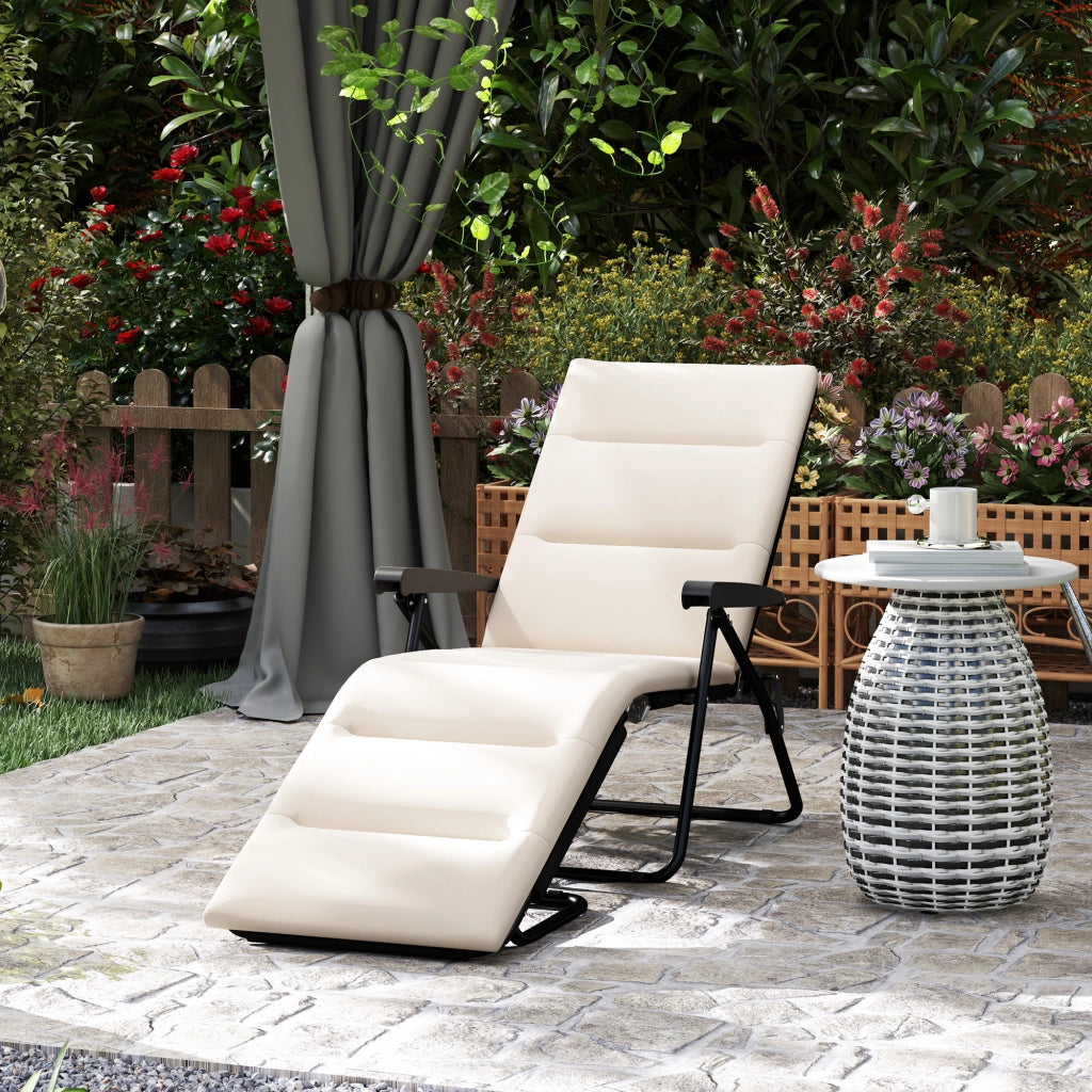 Transat pieghevole inclinabile 6 posizioni con materasso ¨C zephmum ¨C crema acciaio poliestere 153x58.5x89 cm