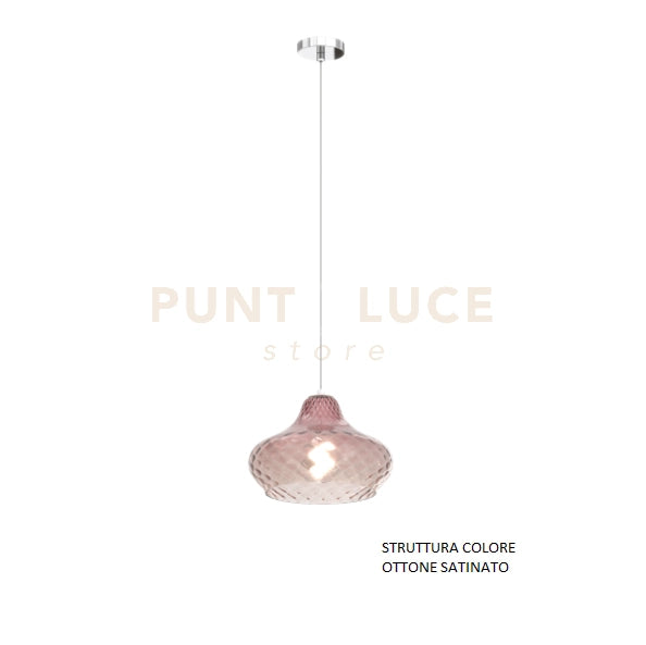 SOSPENSIONE OTTONE SATINATO 1 LUCE VETRO PICCOLO RUBINO 1191OS-SP-RU