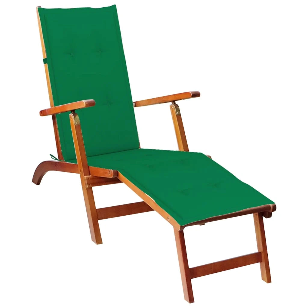 Lettino prendisole sedia a sdraio lettino prendisole letto da giardino mobili da esterno per patio con poggiapiedi e cuscino legno massello di acacia 02_0012582