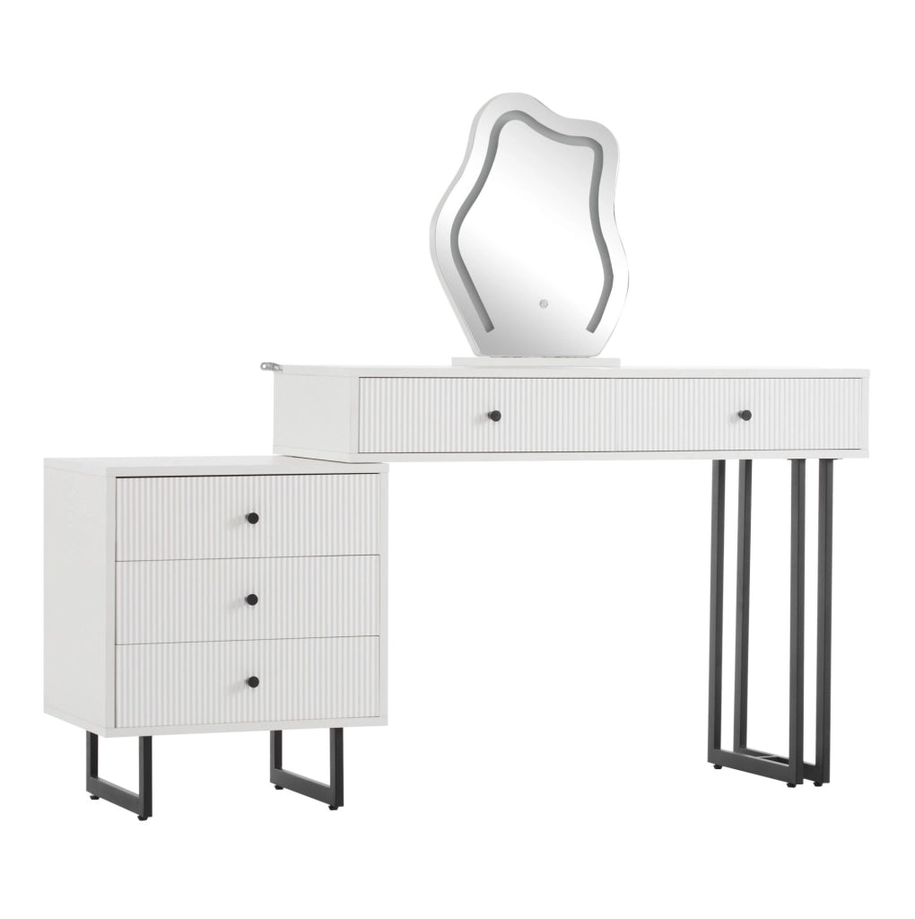 Toeletta 100x40x76 cm bianca in pannello truciolare con specchio LED