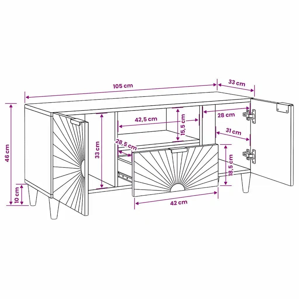 vidaXL Mobile TV Nero e Oro 105 x 33 x 46 cm legno massello di mango