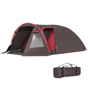 Tenda da Campeggio Impermeabile 360x250x130 cm da 2-4 Persone con Stanze Separate e Doppie Porte Grigio