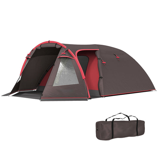 Tenda da Campeggio Impermeabile 360x250x130 cm da 2-4 Persone con Stanze Separate e Doppie Porte Grigio