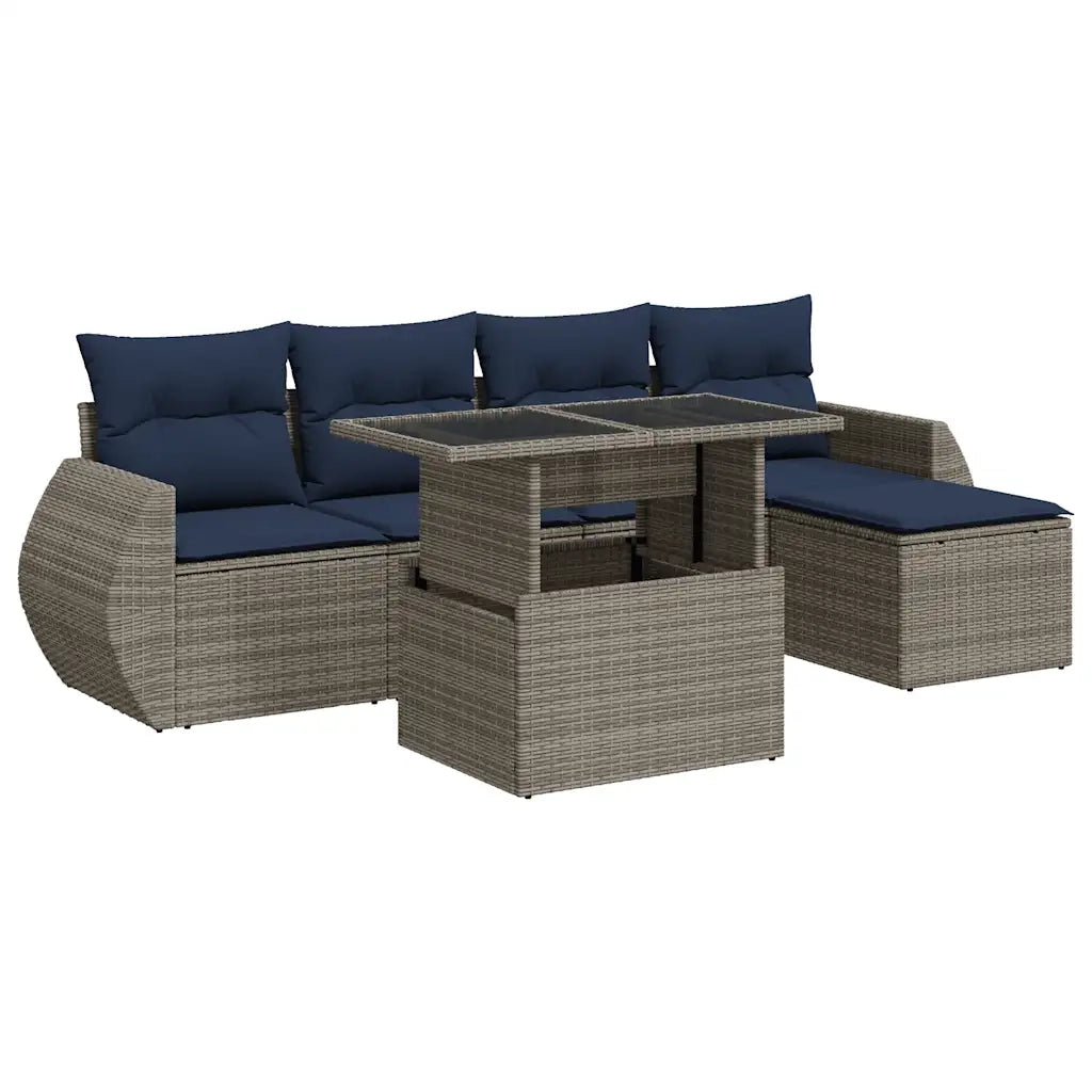 Set Divano da Giardino 6pz con Cuscini Grigio Polyrattan Acacia