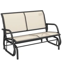 Panchina a Dondolo da Giardino a 2 Posti in Metallo e Tessuto a Rete Traspirante, 120x70x85cm, Beige