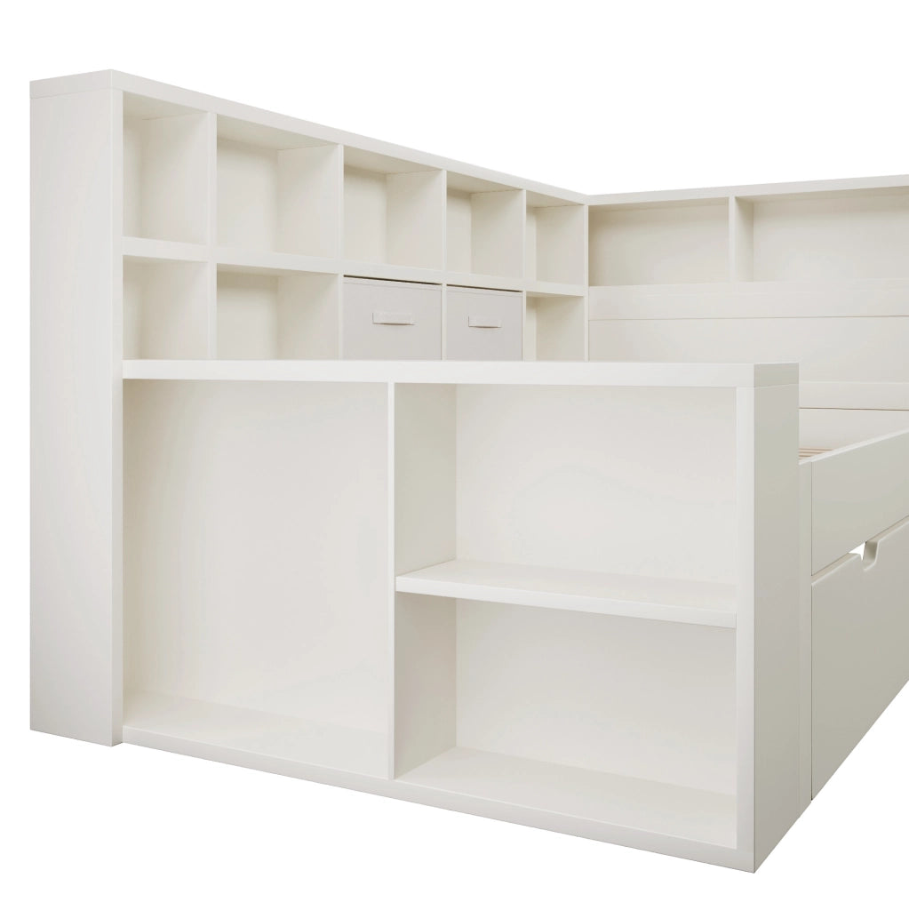Letto 90x200 cm con letto estraibile; USB e Type-C in legno e truciolare bianco