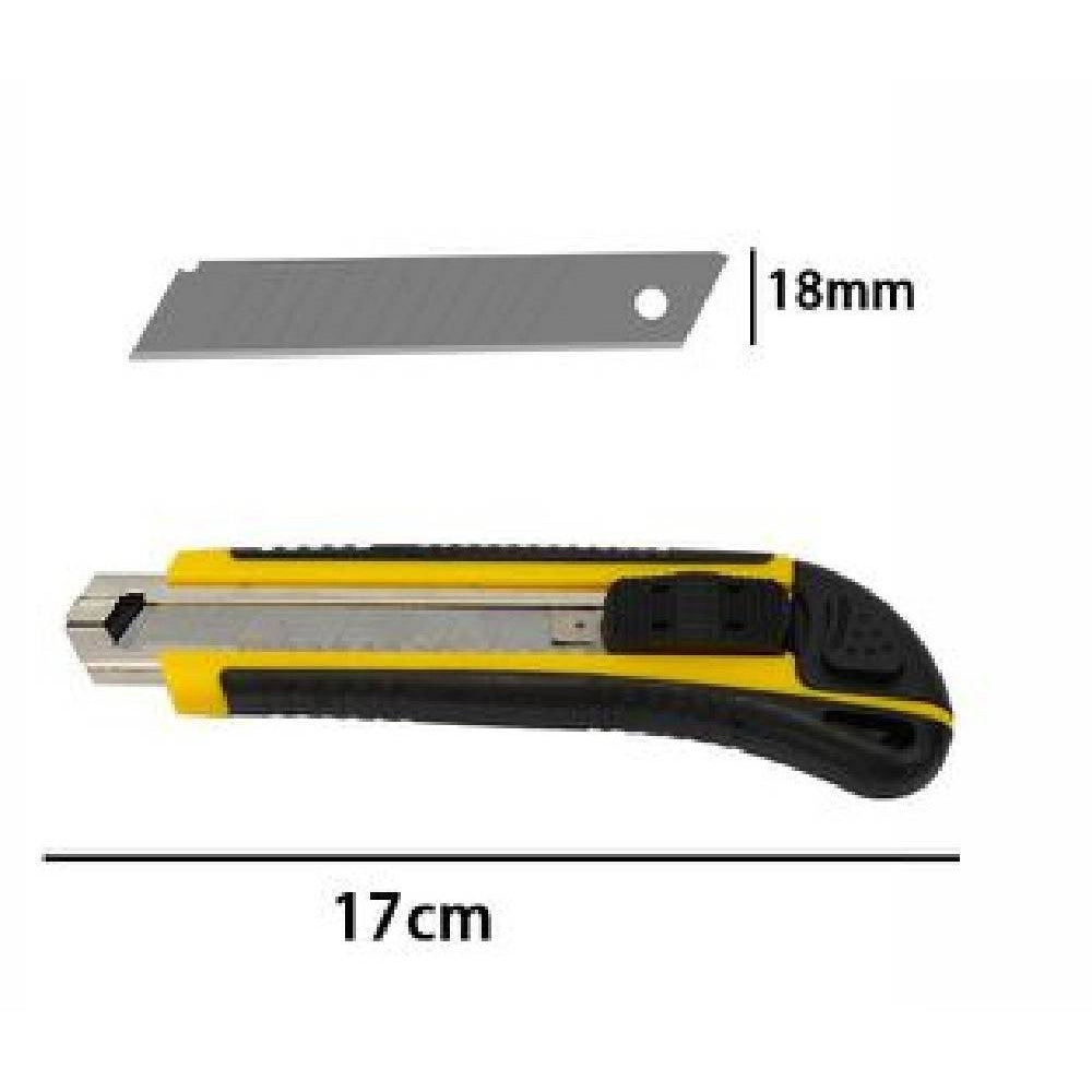 Trade Shop - Taglierino Cutter Con Fermo Blocco Guida Lama Manico In Gomma Antiscivolo 71071 -