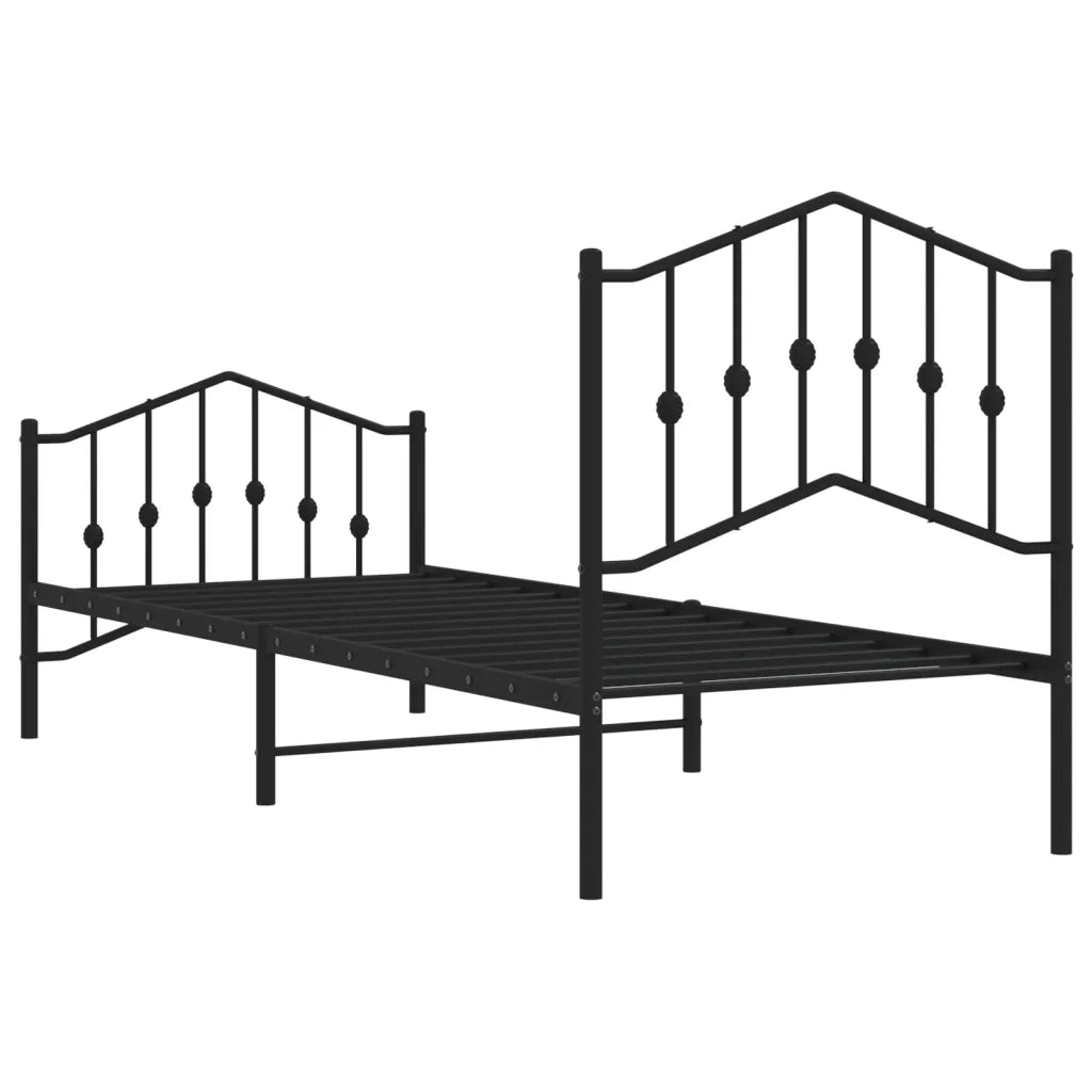 Letto singolo | Letto per adulti | Giroletto con Testiera e Pediera Metallo Nero 80x200 cm