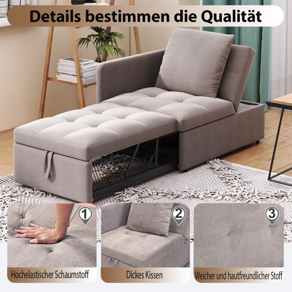 Divano letto 3 in 1 grigio con schienale reclinabile