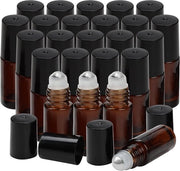 Amberkleurige Roller Flesjes 5ml Navulbaar - Roestvrijstalen Balletjes - Olio Eterico - Terapia Aromatica - Profumo - Parfumi - Aromi - Balsamo Labiale - Cosmetici - Adatto a Tutti i Tipi di Pelle