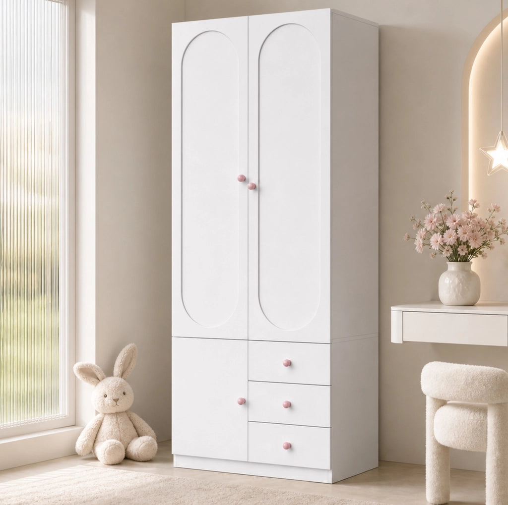 ARMADIO 2 Ante con 3 Cassetti 80x50x200 cm Bianco MDF