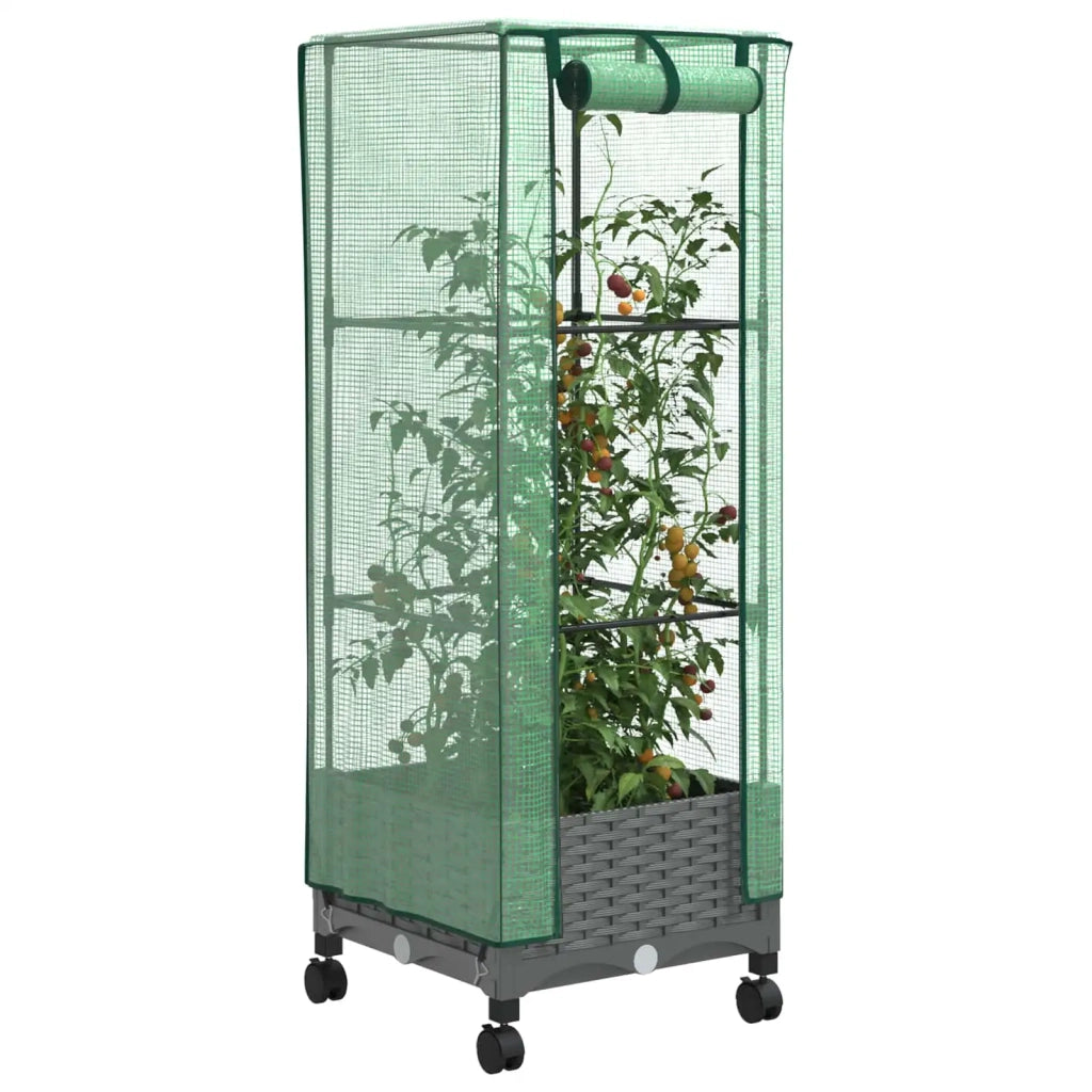Vaso da Giardino con Copertura per Serra e Ruote Grigio Chiaro 3422927