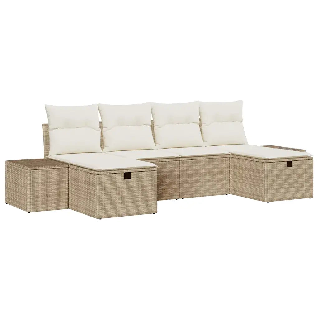 Set Divano da Giardino con cuscino 6 pcs Beige polyrattan