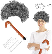 Set di Costume per Signora Anziana - Parrucca Grigia a Riccioli - Staffe da Camminare Inflabili - Parrucca per Nonne - Accessori di Costume - Festival di Cosplay