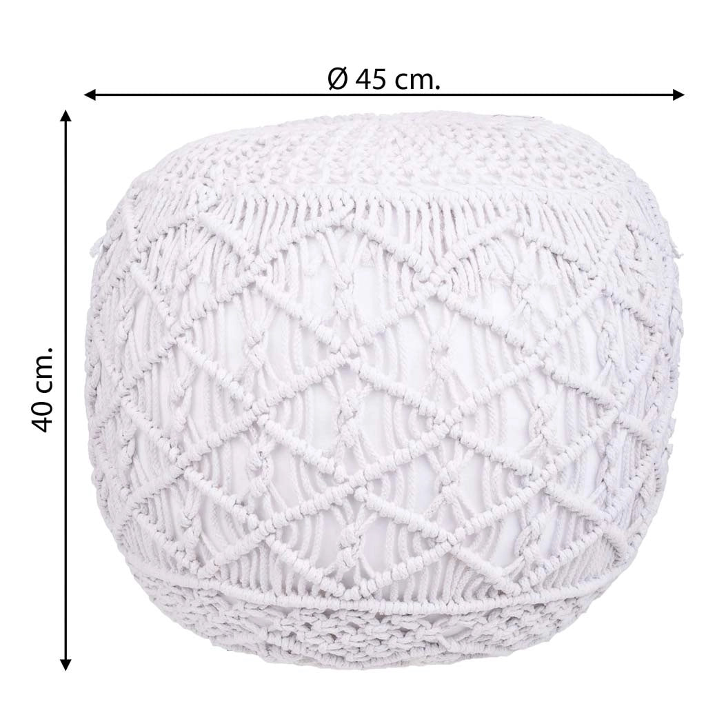 Puf in cotone intrecciato bianco 45x45x40h