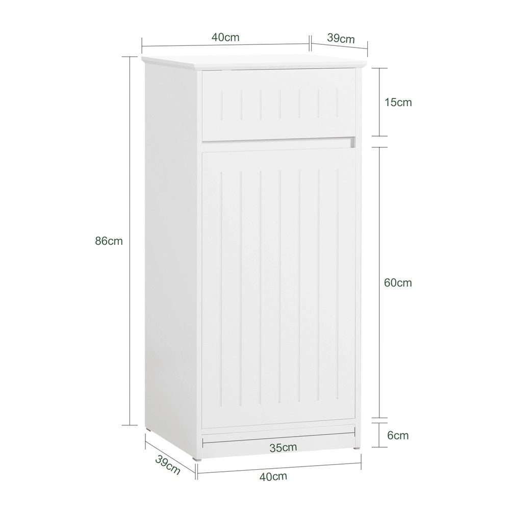 SoBuy Armadietto da Bagno con Cesto portabiancheria –Mobile Lavanderia con Cassetto – Armadio Compatto per Piccoli Spazi, Mobiletto Bagno Salvaspazio in Legno, 40x90x38cm, Bianco, BZR110-W
