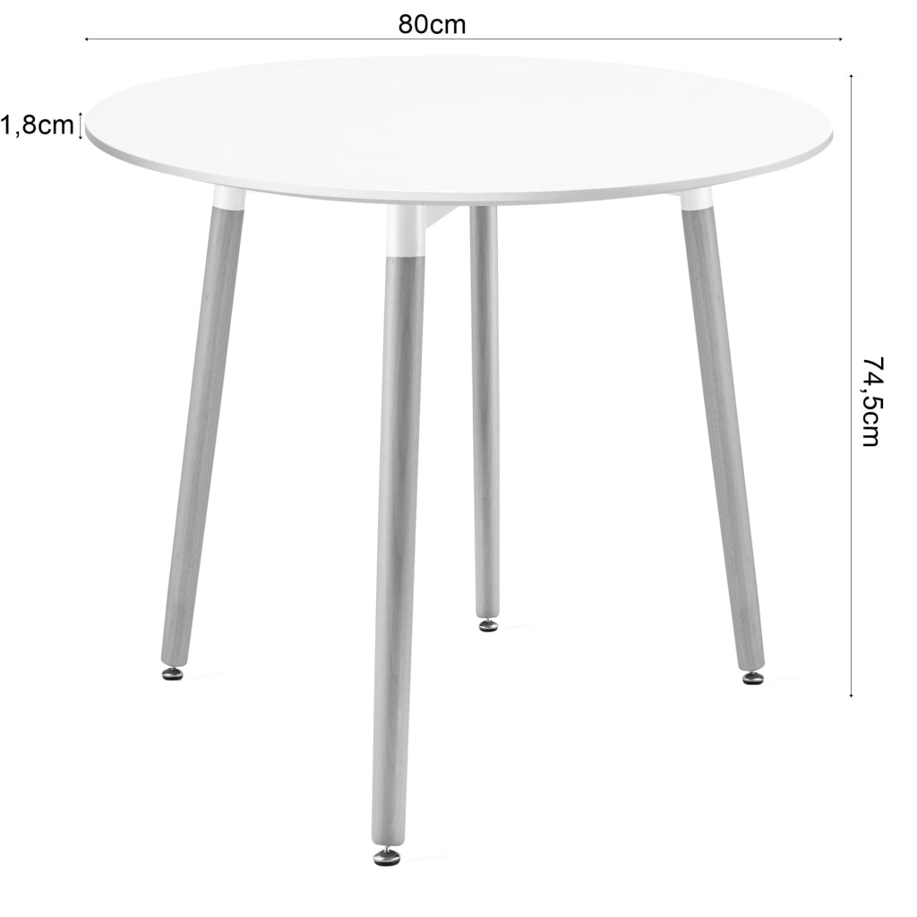 Tavolo rotondo VALORA KAMI - Tavolo da pranzo bianco moderno con gambe in faggio