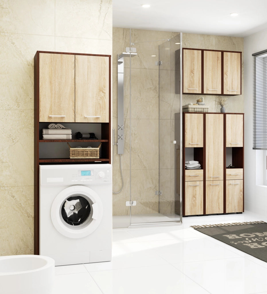 Colonna da bagno AKORD FIN Wengé 30 cm 2 ante inserto frontale Sonoma Quercia 30x30x140 cm