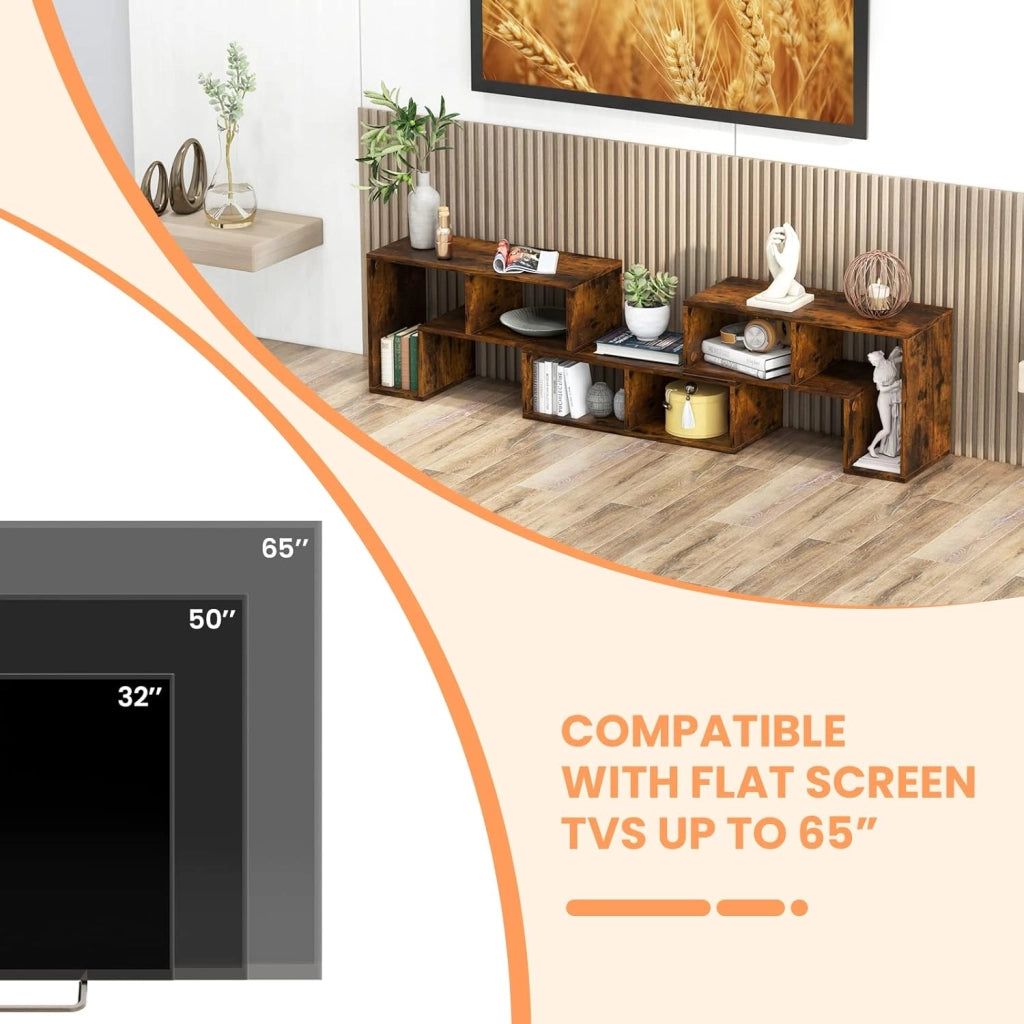 Mobile TV Soggiorno in Legno, Mobile Porta TV Liberamente Combinabile, per TV fino a 65”, Mobiletto TV Multifunzione con 6 Vani Aperti, 134 x 30 x 43 cm (Marrone)