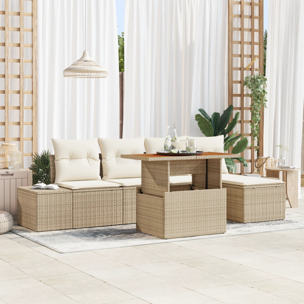 Set di Divani da Giardino da 6 Pezzi con Cuscini Beige Polyrattan