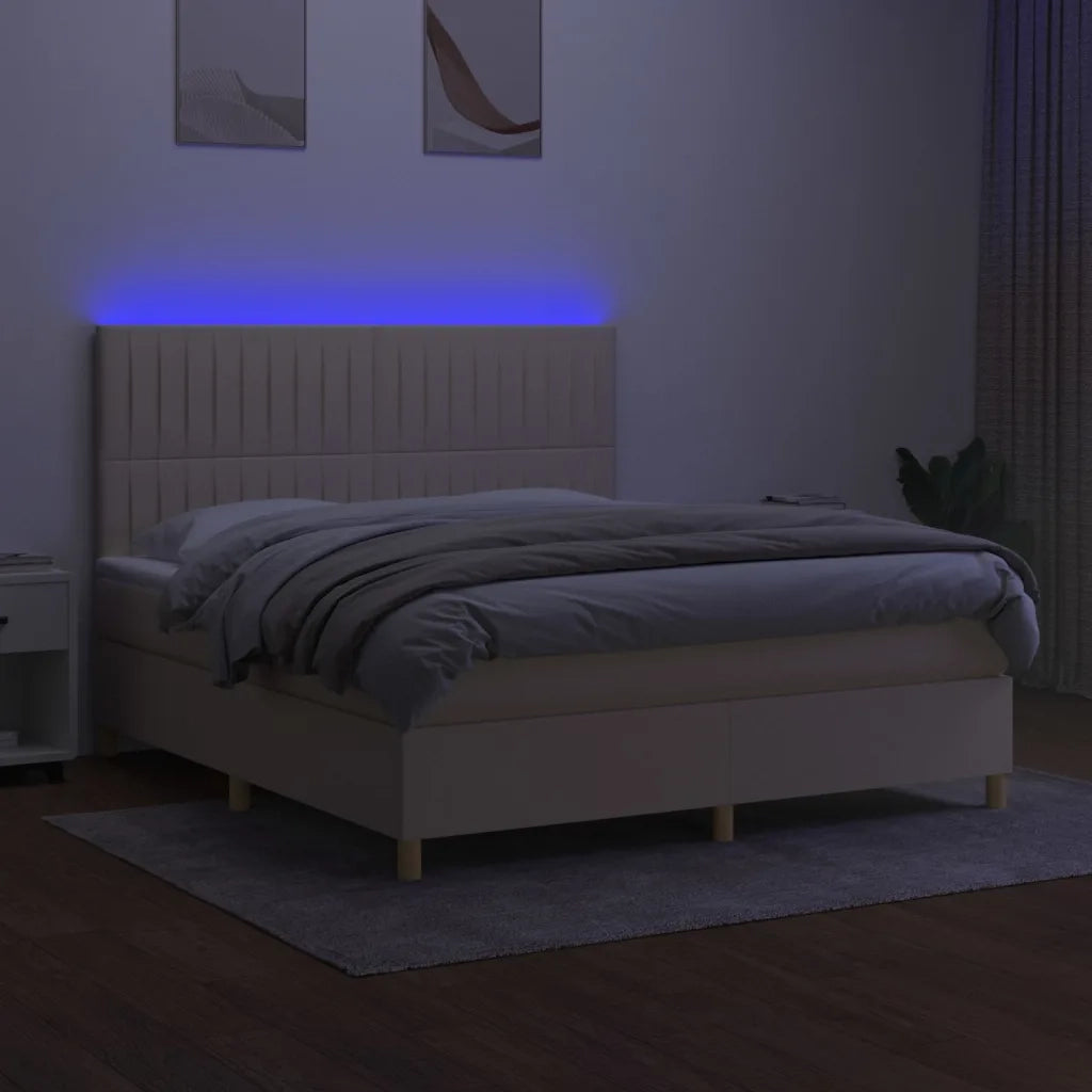 Letto a Molle con Materasso e LED Crema 180x200 cm in Tessuto 3135618